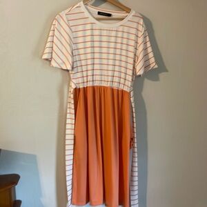 Peach and White Striped Midi dress